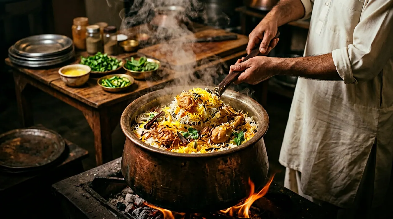 Communal iftar dastarkhwan at sunset — sponsored meals by Biryani Qabila, Lahore